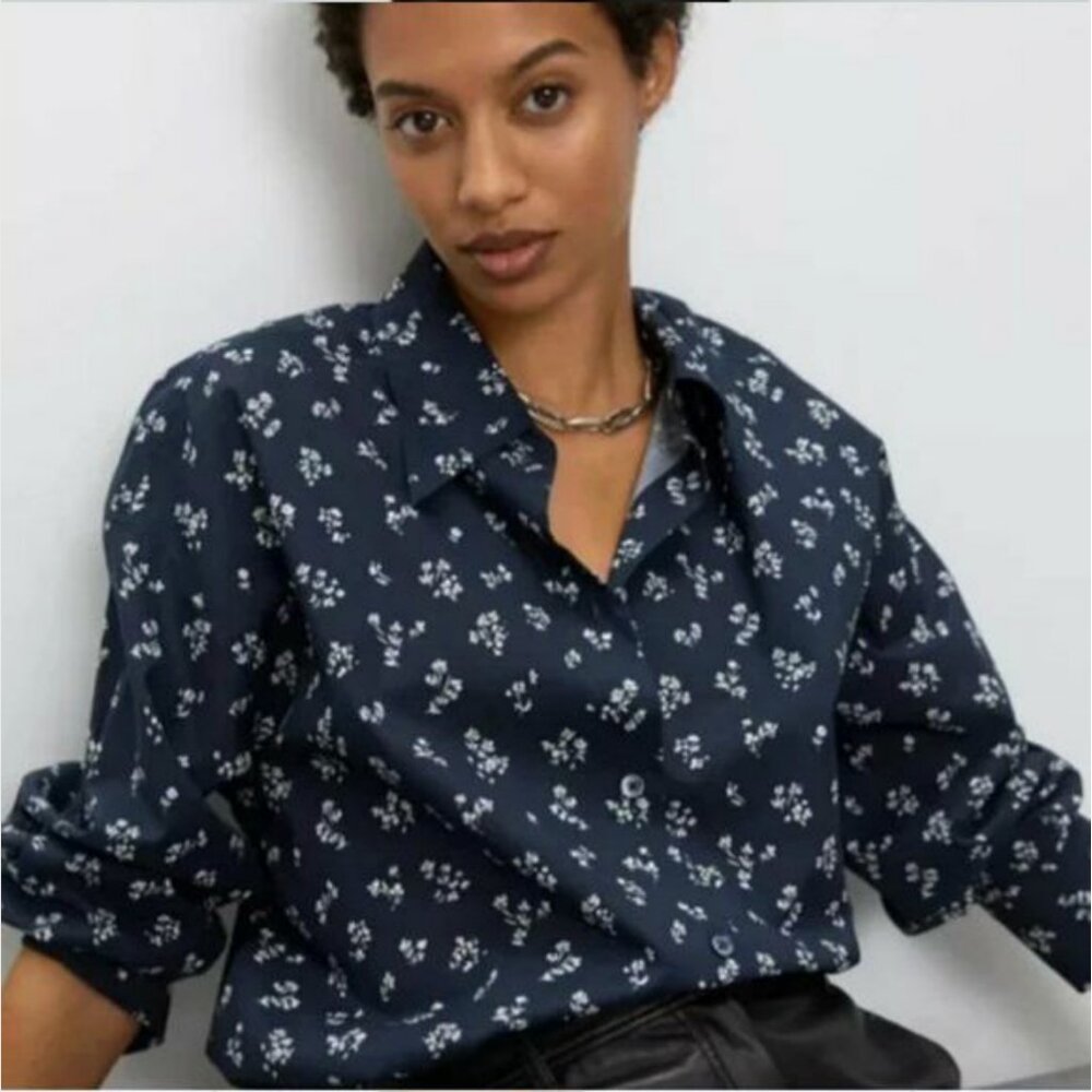 Aritzia Babaton Lucida Button-Up Oversized Dress Shirt Midnight Dust Size XS